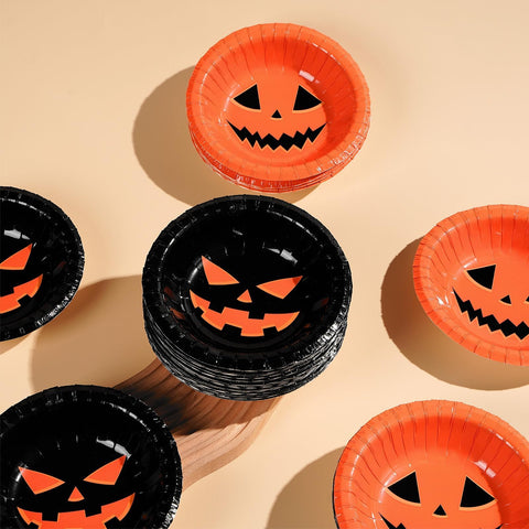 100 Pack Halloween Pumpkin Face Paper Bowls - Grencian