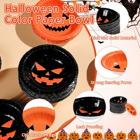 100 Pack Halloween Pumpkin Face Paper Bowls - Grencian