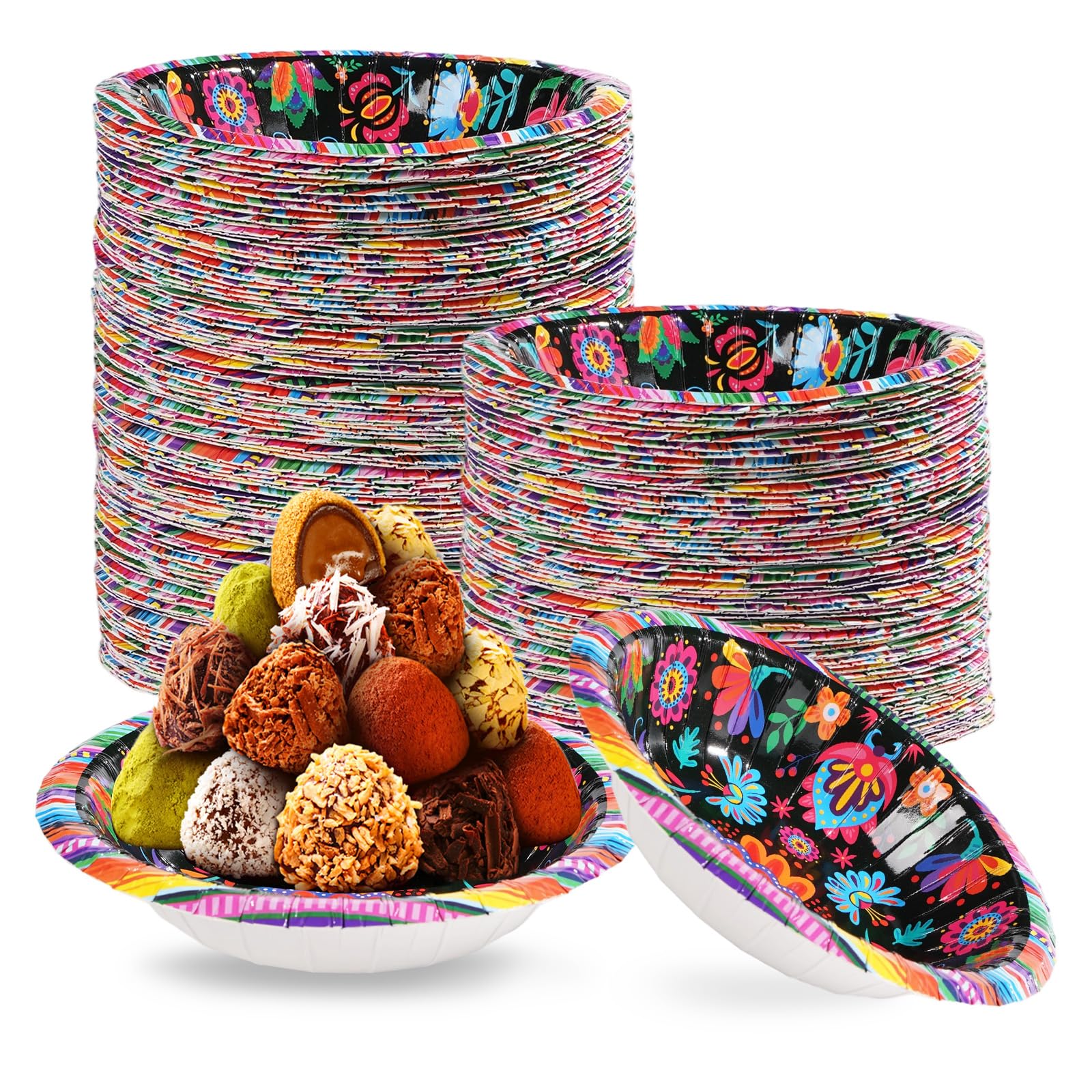 100 Pack Mexican Flower Paper Bowls - Grencian