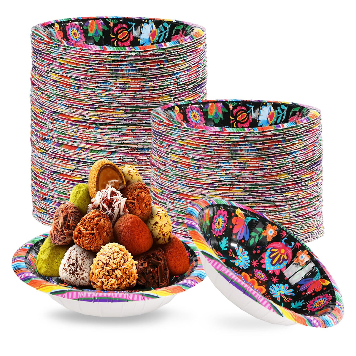 100 Pack Mexican Flower Paper Bowls - Grencian