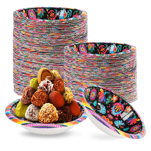 100 Pack Mexican Flower Paper Bowls - Grencian