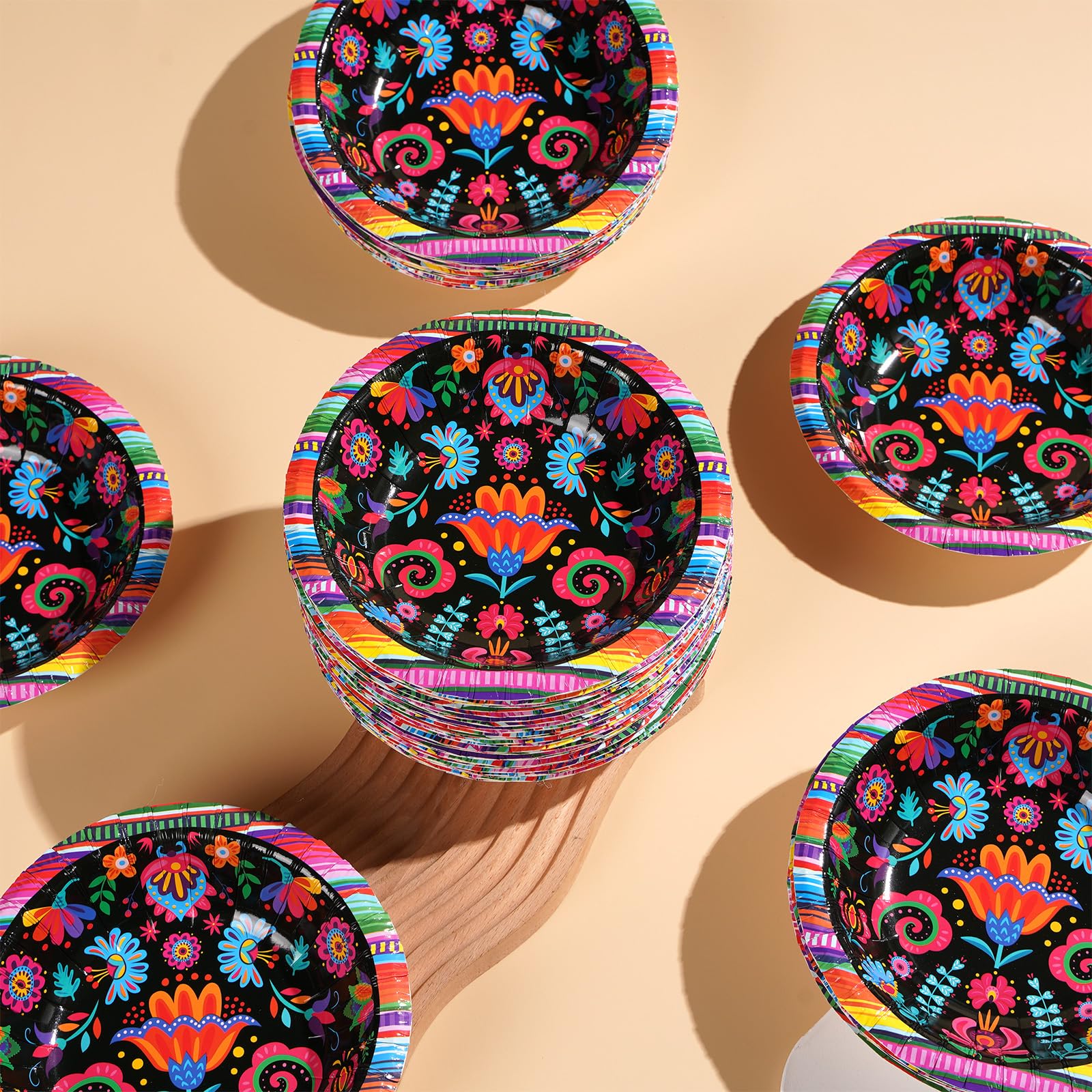 100 Pack Mexican Flower Paper Bowls - Grencian