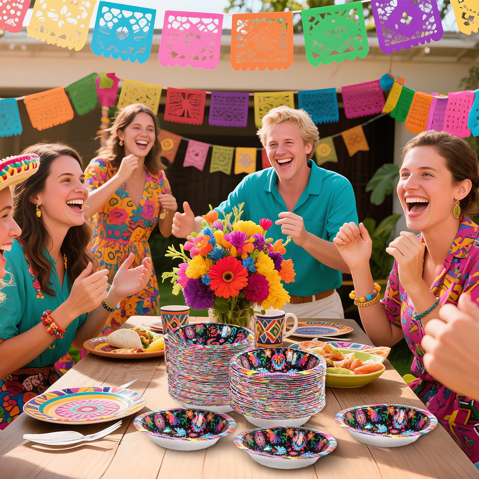 100 Pack Mexican Flower Paper Bowls - Grencian