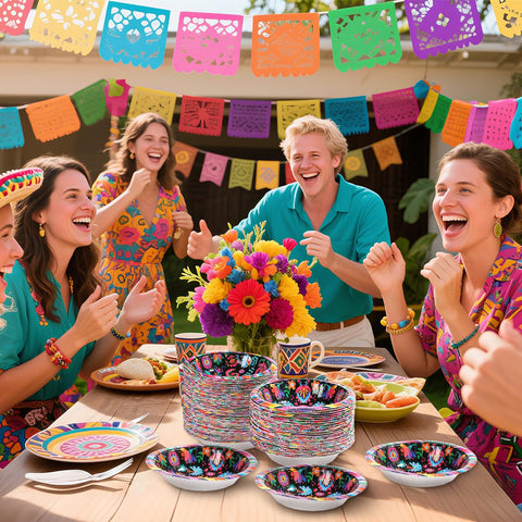 100 Pack Mexican Flower Paper Bowls - Grencian