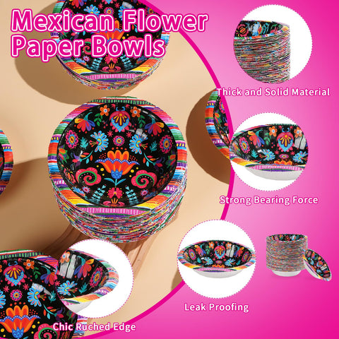 100 Pack Mexican Flower Paper Bowls - Grencian