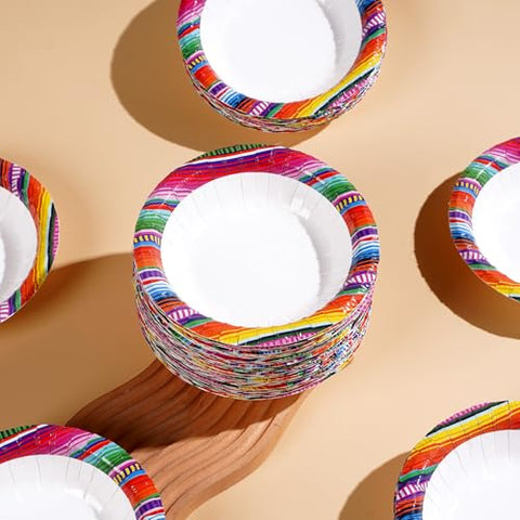 100 Pack Mexican Stripes Paper Bowls - Grencian