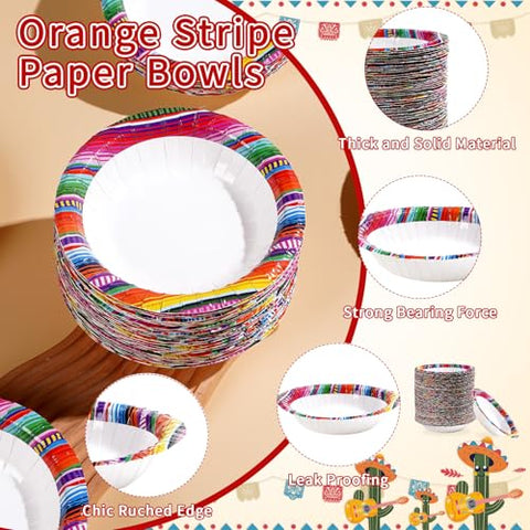 100 Pack Mexican Stripes Paper Bowls - Grencian