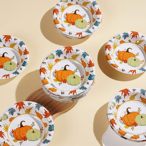 100 Pack Pumpkin Maple Leaf Paper Bowls - Grencian
