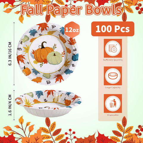 100 Pack Pumpkin Maple Leaf Paper Bowls - Grencian