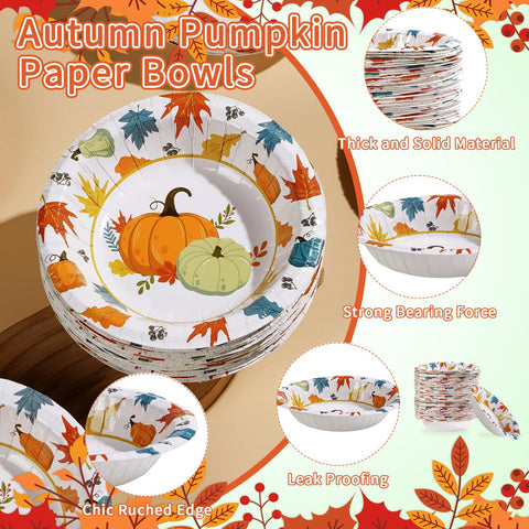 100 Pack Pumpkin Maple Leaf Paper Bowls - Grencian