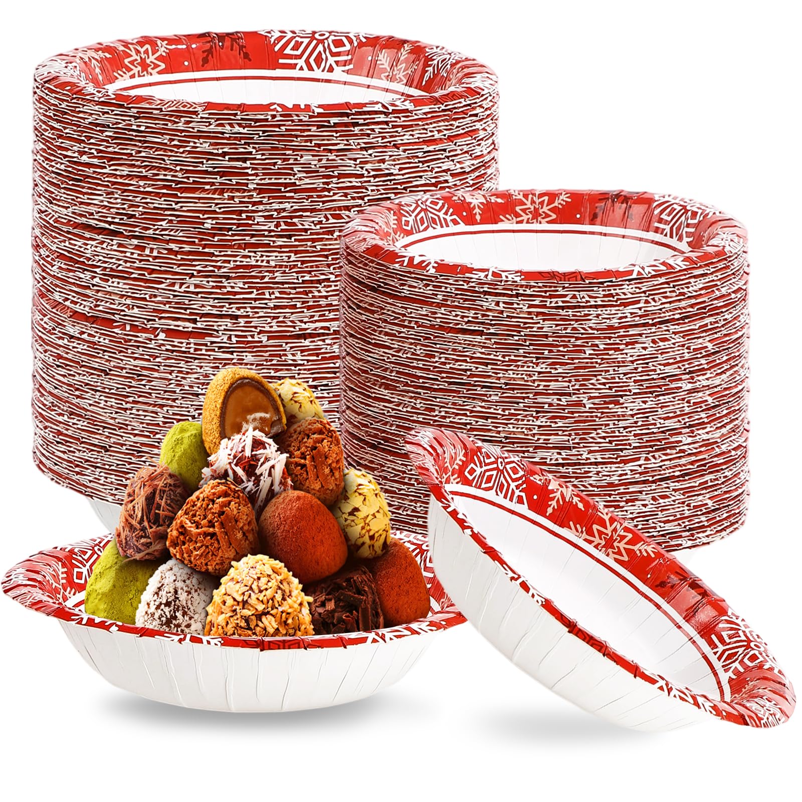 100 Pack Red Gold Snowflake Paper Bowls - Grencian