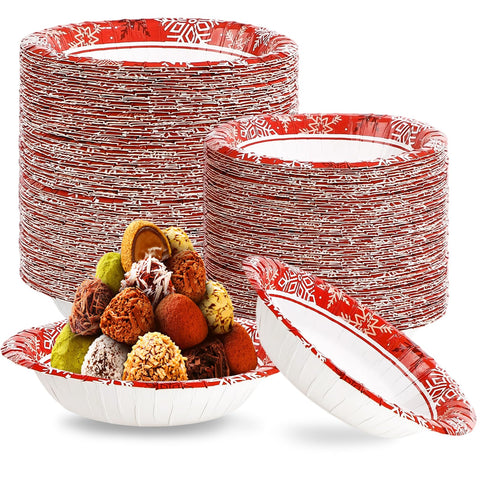 100 Pack Red Gold Snowflake Paper Bowls - Grencian