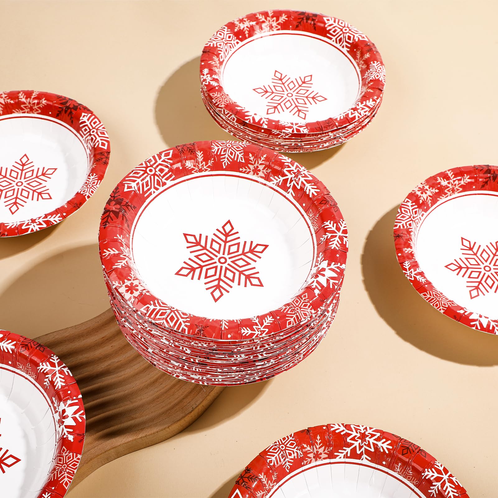 100 Pack Red Gold Snowflake Paper Bowls - Grencian