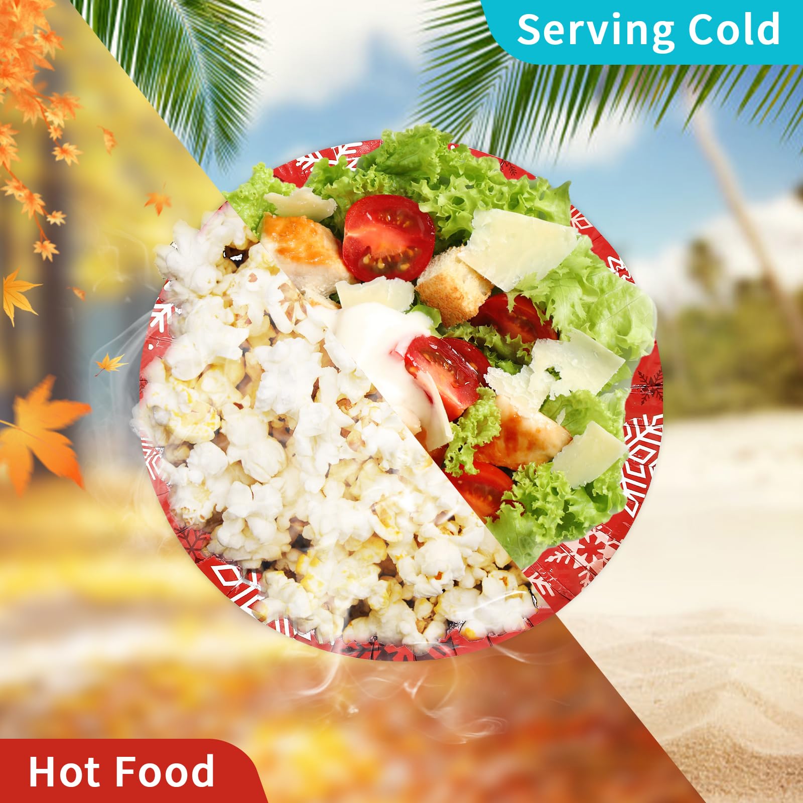 100 Pack Red Gold Snowflake Paper Bowls - Grencian