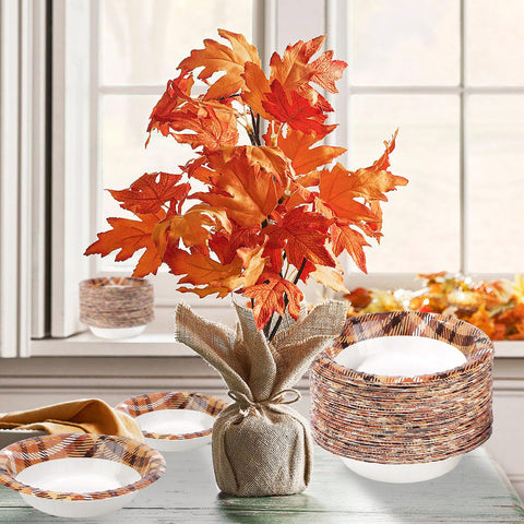 100 Pack Thanksgiving Orange Gingham Paper Bowls - Grencian