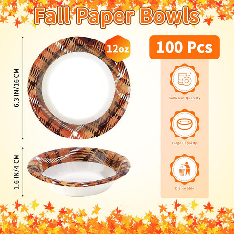 100 Pack Thanksgiving Orange Gingham Paper Bowls - Grencian