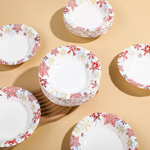 100 Pack White Red Snowflake Paper Bowls - Grencian