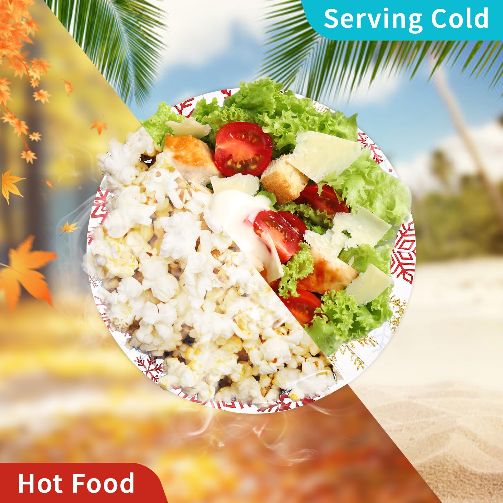 100 Pack White Red Snowflake Paper Bowls - Grencian