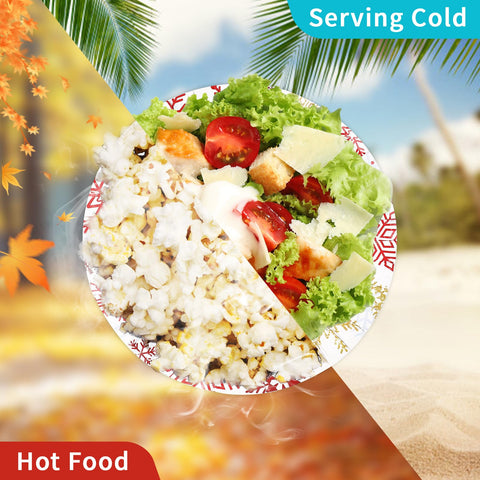 100 Pack White Red Snowflake Paper Bowls - Grencian