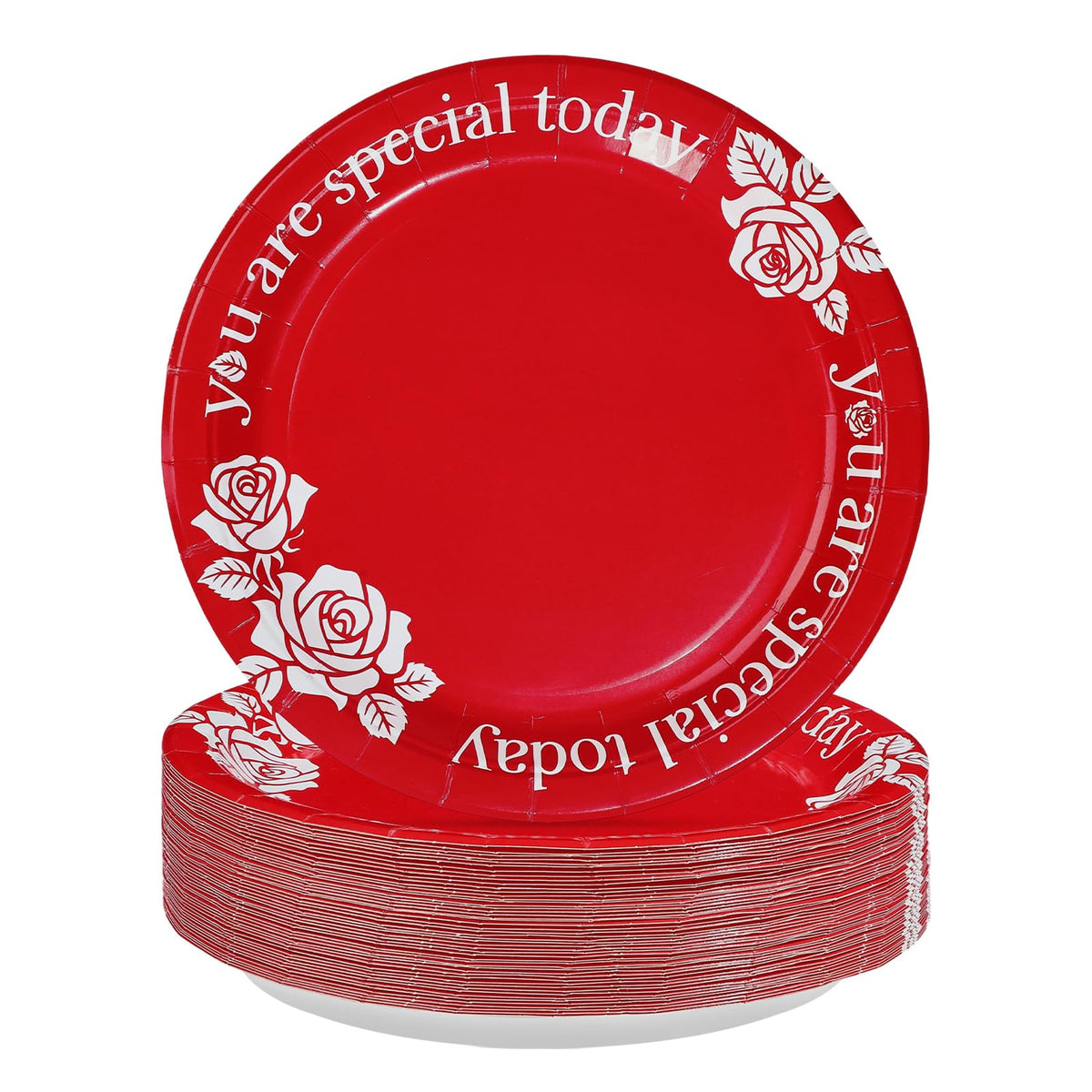 100 Pcs 10-inch Red Rose Party Paper Plates - Grencian