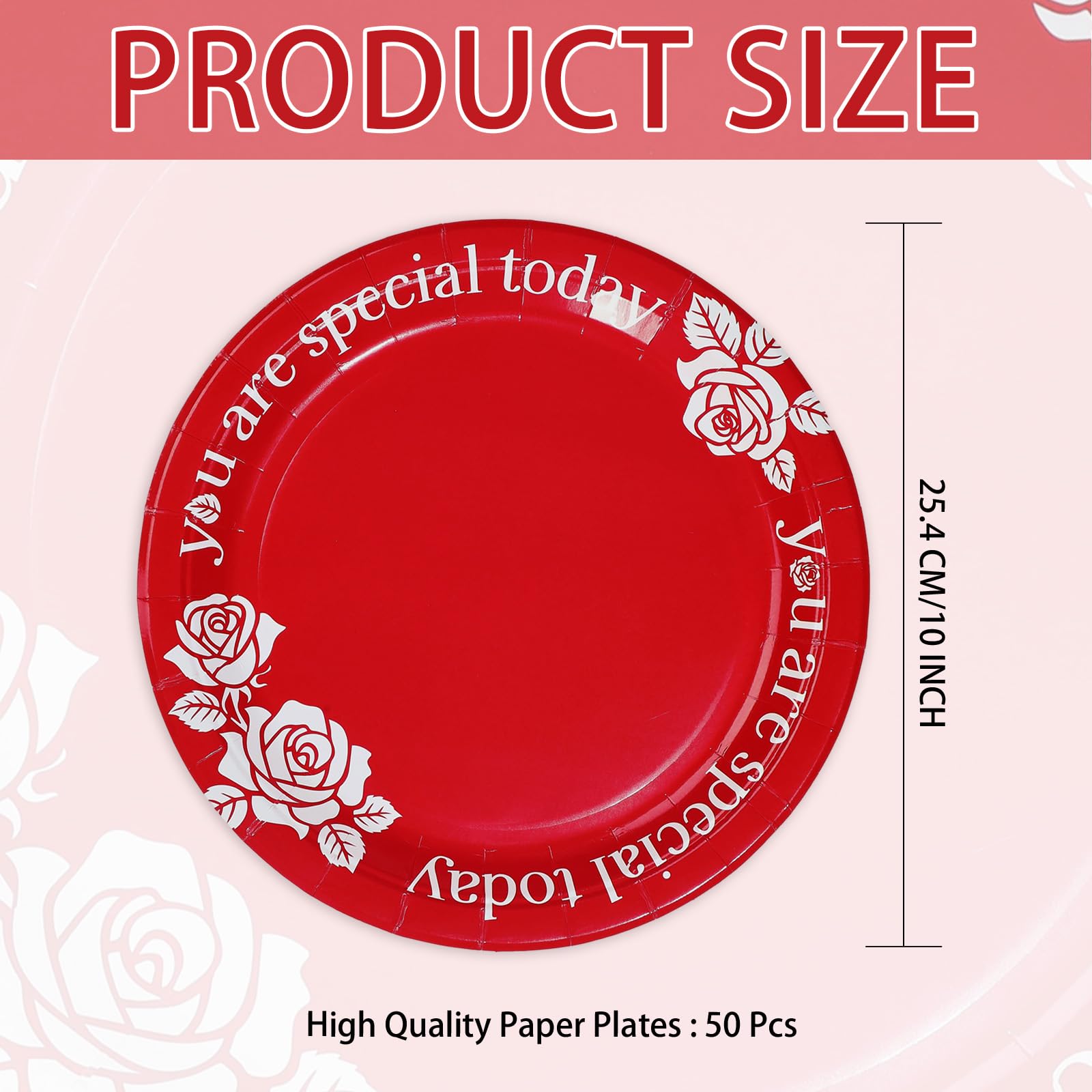 100 Pcs 10-inch Red Rose Party Paper Plates - Grencian