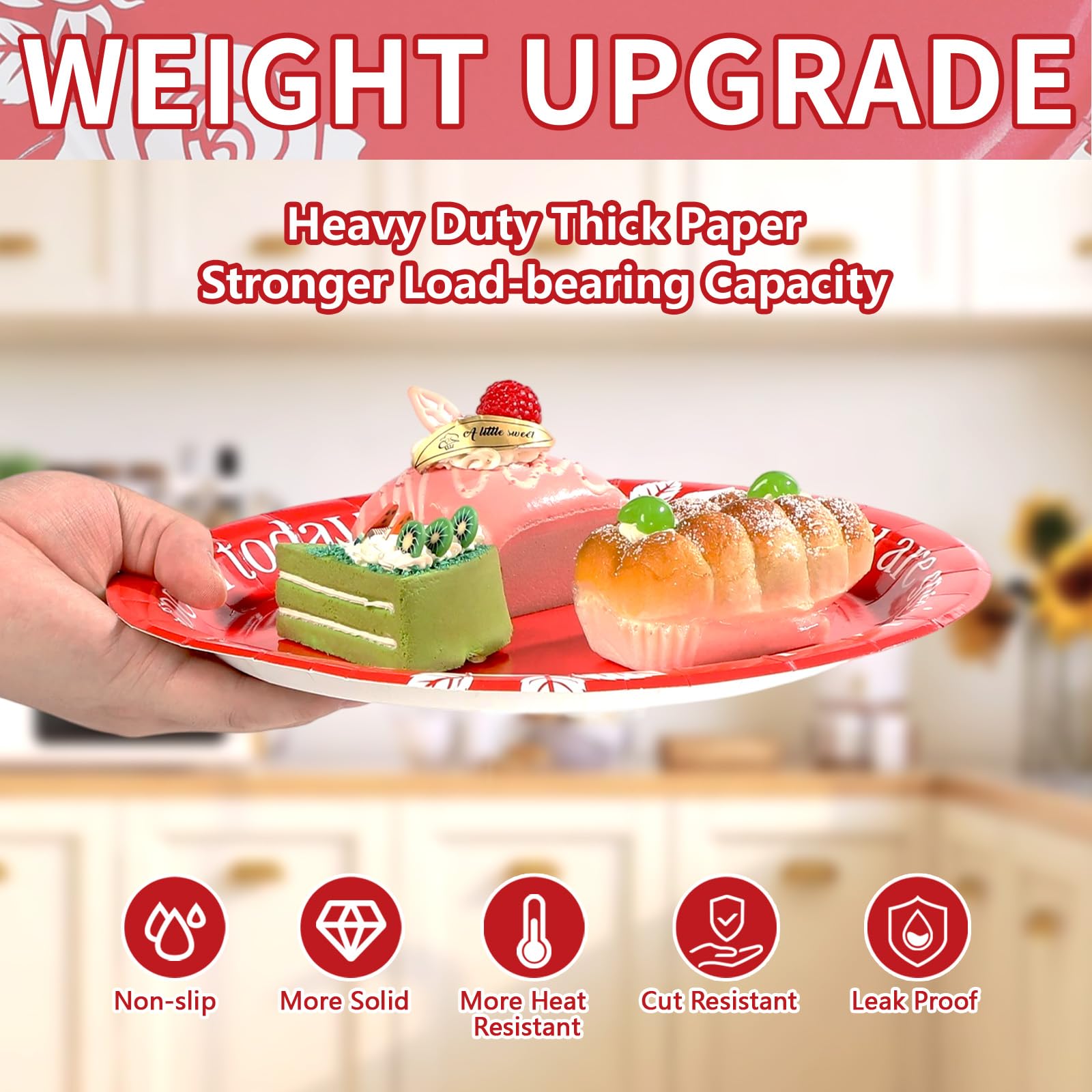 100 Pcs 10-inch Red Rose Party Paper Plates - Grencian