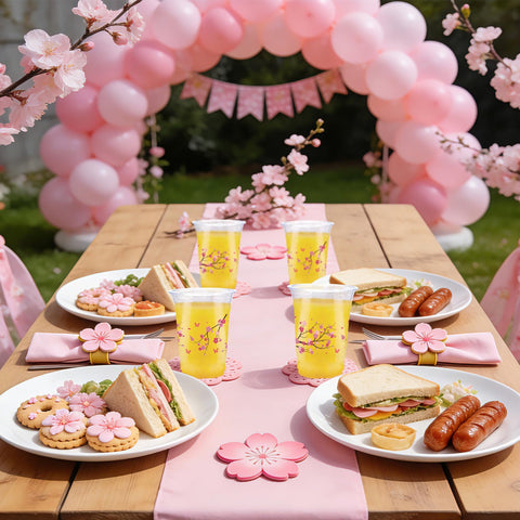 100 Pcs 16 oz Cherry Blossom Plastic Cups - Grencian