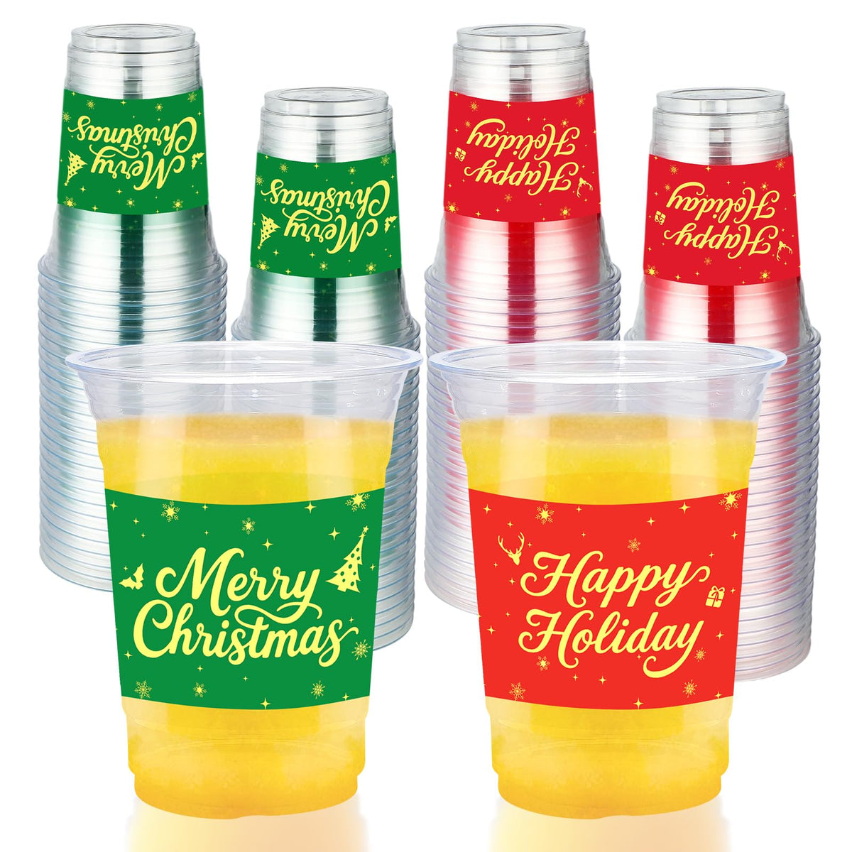100 Pcs 16 oz Christmas Gold Words Plastic Cups - Grencian
