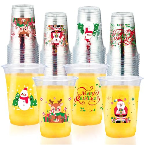 100 Pcs 16 oz Christmas Plastic Cups - Grencian