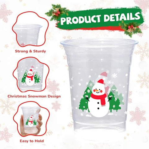 100 Pcs 16 oz Christmas Plastic Cups - Grencian