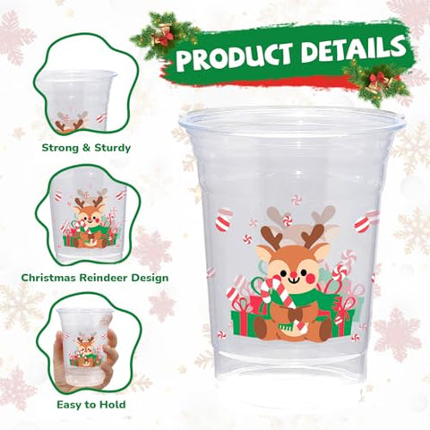 100 Pcs 16 oz Christmas Plastic Cups - Grencian