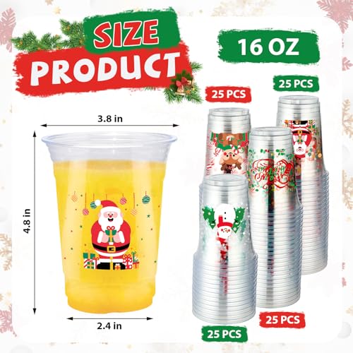 100 Pcs 16 oz Christmas Plastic Cups - Grencian