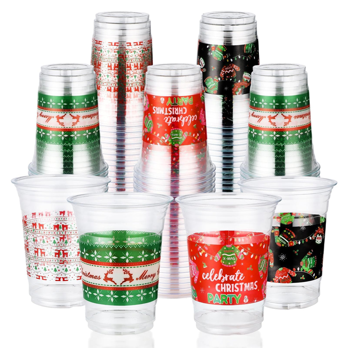 100 Pcs 16 oz Christmas Sweater Plastic Cups - Grencian