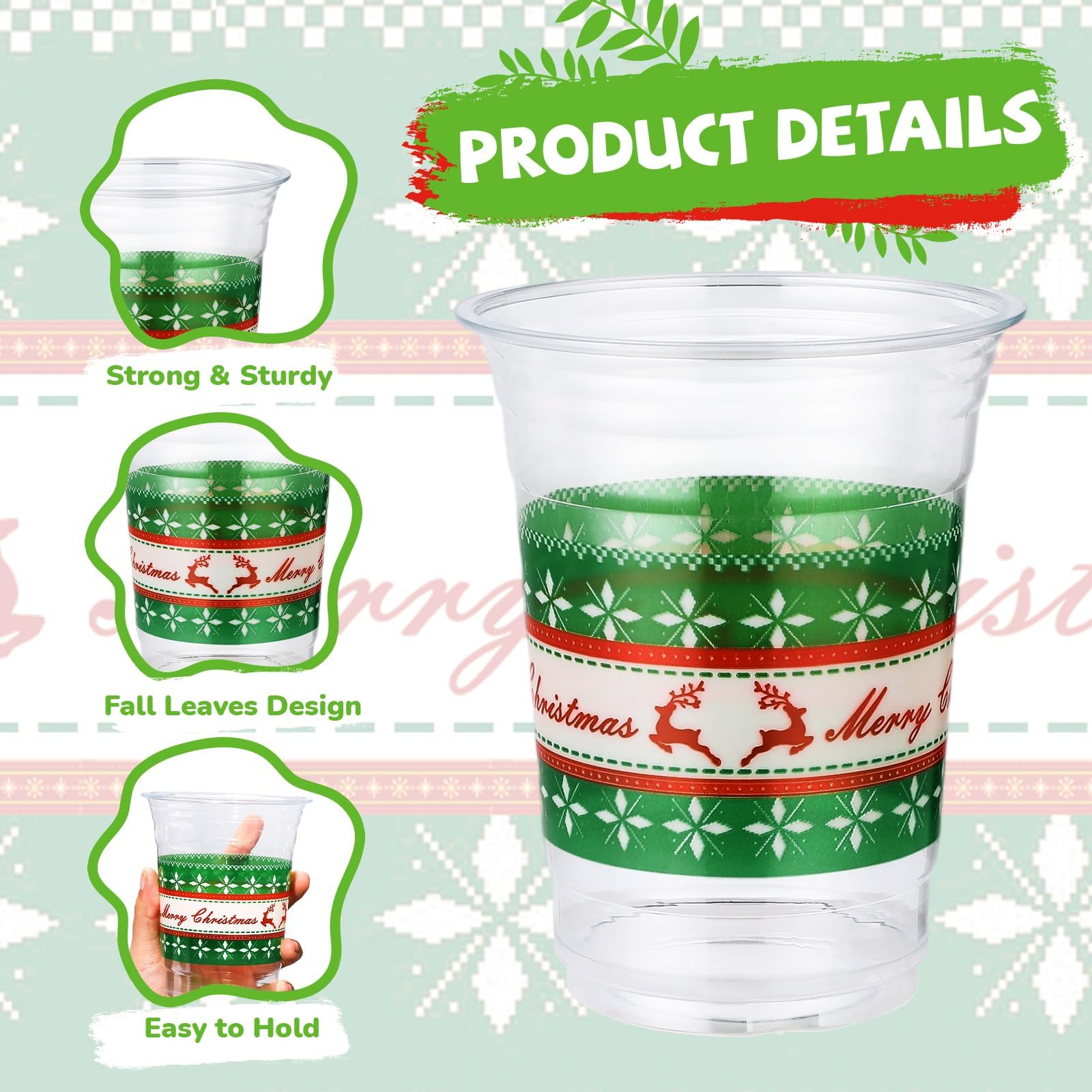 100 Pcs 16 oz Christmas Sweater Plastic Cups - Grencian