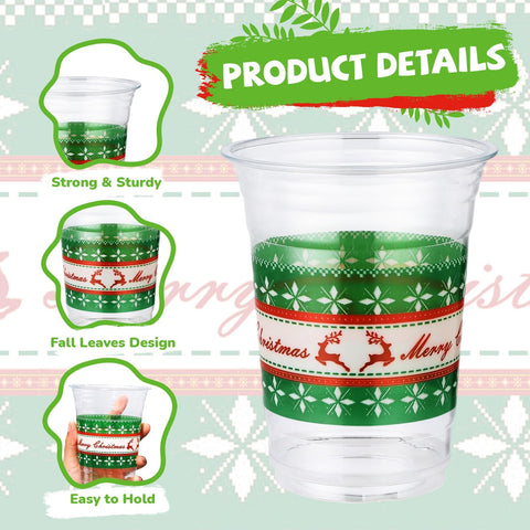 100 Pcs 16 oz Christmas Sweater Plastic Cups - Grencian