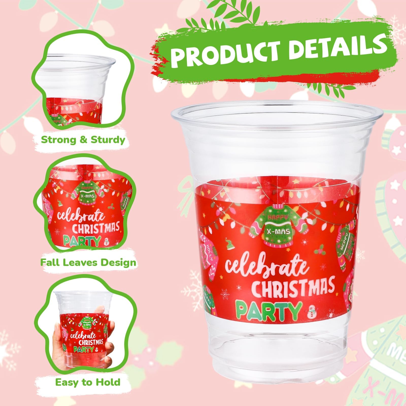 100 Pcs 16 oz Christmas Sweater Plastic Cups - Grencian