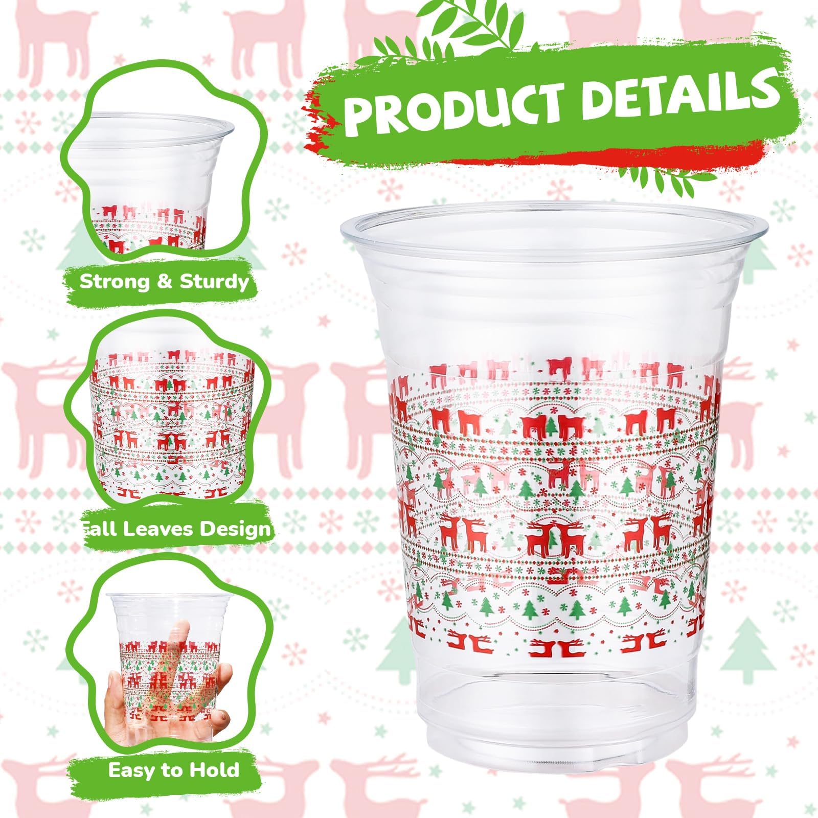 100 Pcs 16 oz Christmas Sweater Plastic Cups - Grencian