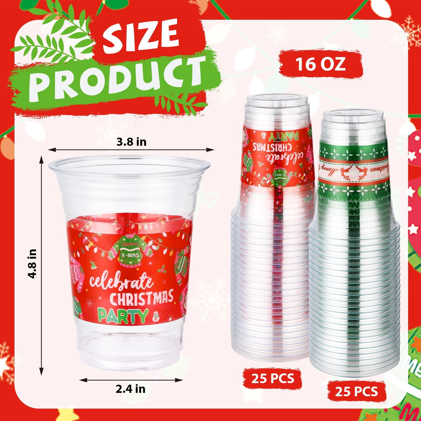 100 Pcs 16 oz Christmas Sweater Plastic Cups - Grencian