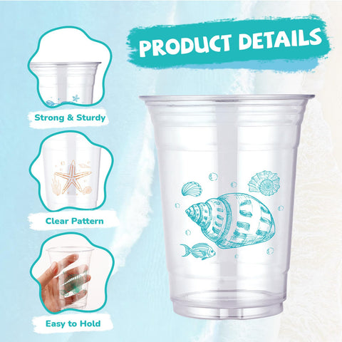 100 Pcs 16 oz Coastal Turtle Plastic Cups - Grencian