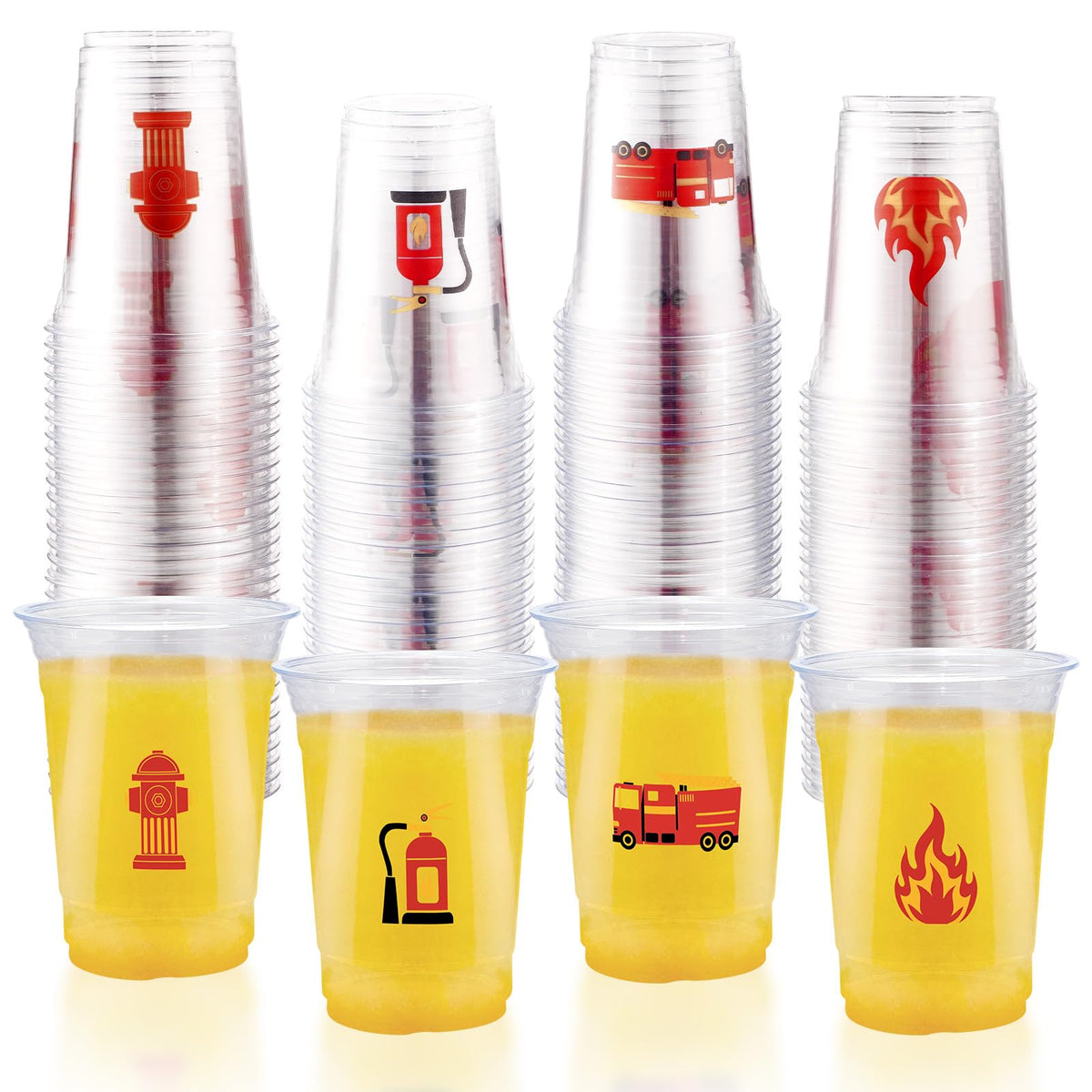 100 Pcs 16 oz Fire Truck Plastic Cups
