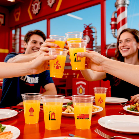 100 Pcs 16 oz Fire Truck Plastic Cups