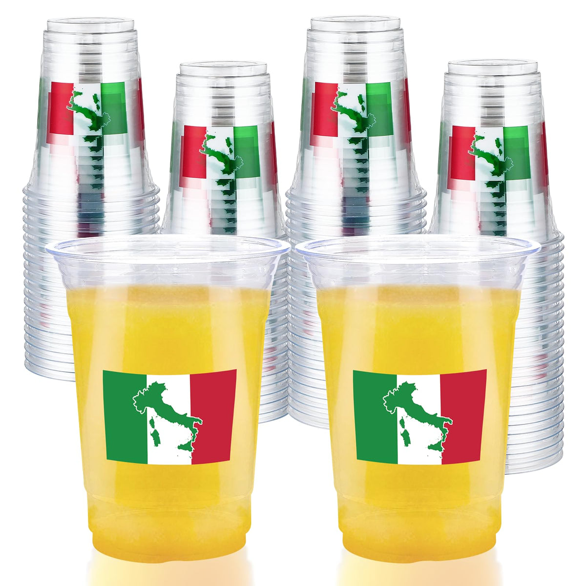 100 Pcs 16 oz Italian Flag Plastic Cups