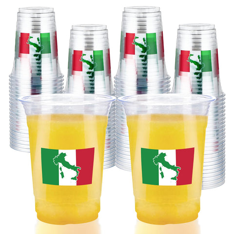 100 Pcs 16 oz Italian Flag Plastic Cups