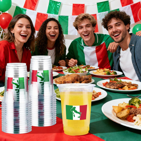 100 Pcs 16 oz Italian Flag Plastic Cups
