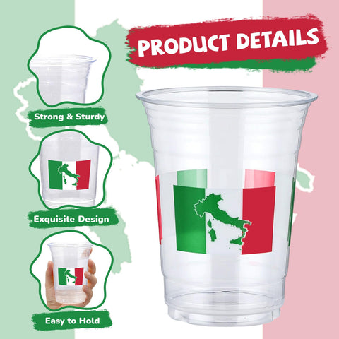 100 Pcs 16 oz Italian Flag Plastic Cups