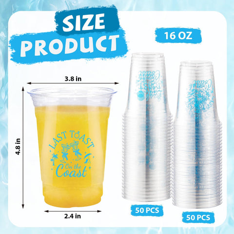 100 Pcs 16 oz Last Toast on the Coast Plastic Cups