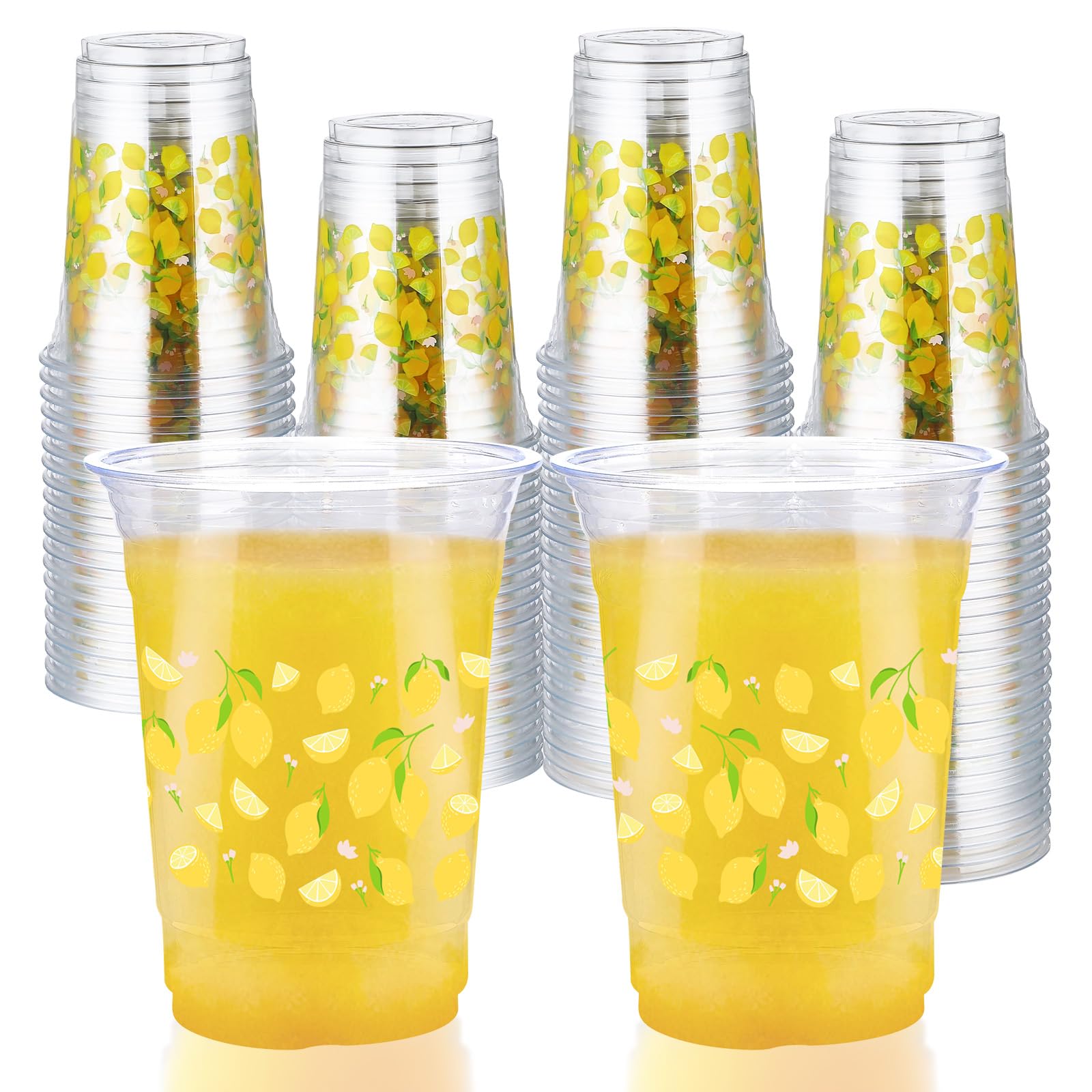 100 Pcs 16 oz Lemon Plastic Cups - Grencian