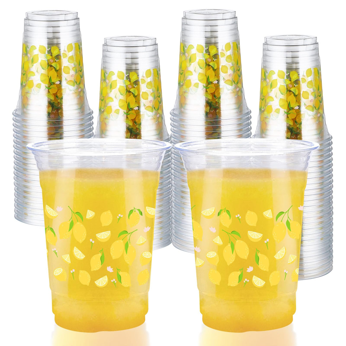 100 Pcs 16 oz Lemon Plastic Cups - Grencian