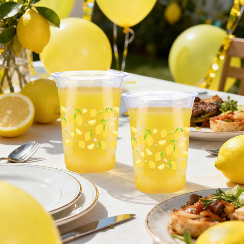 100 Pcs 16 oz Lemon Plastic Cups - Grencian