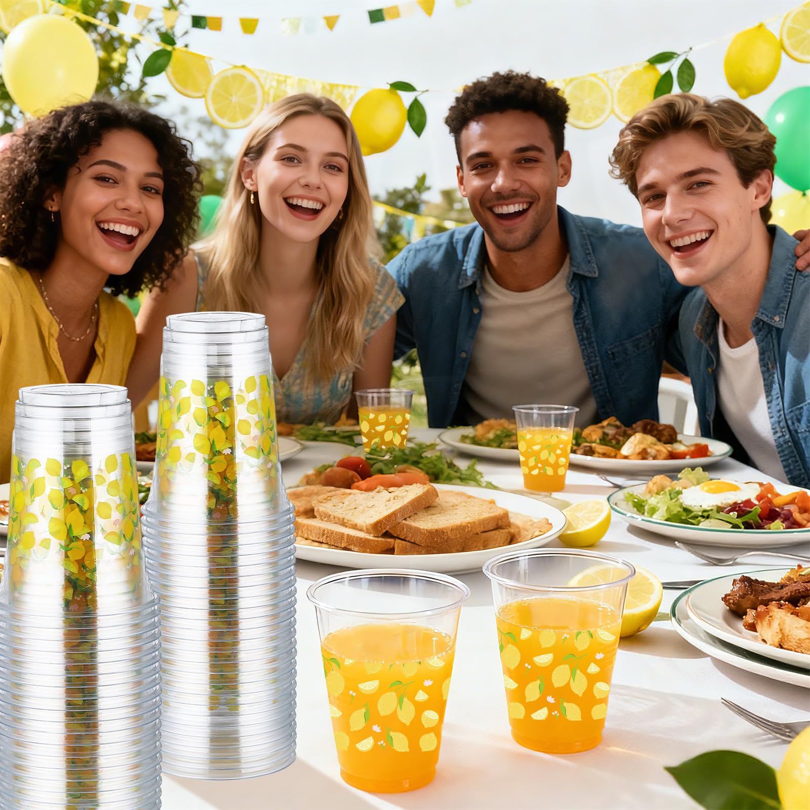 100 Pcs 16 oz Lemon Plastic Cups - Grencian